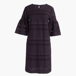 J. Crew Women's Little‎ Black Dress Eyelet Bow Tie G1269 Sz 2 Flutter Sleeve